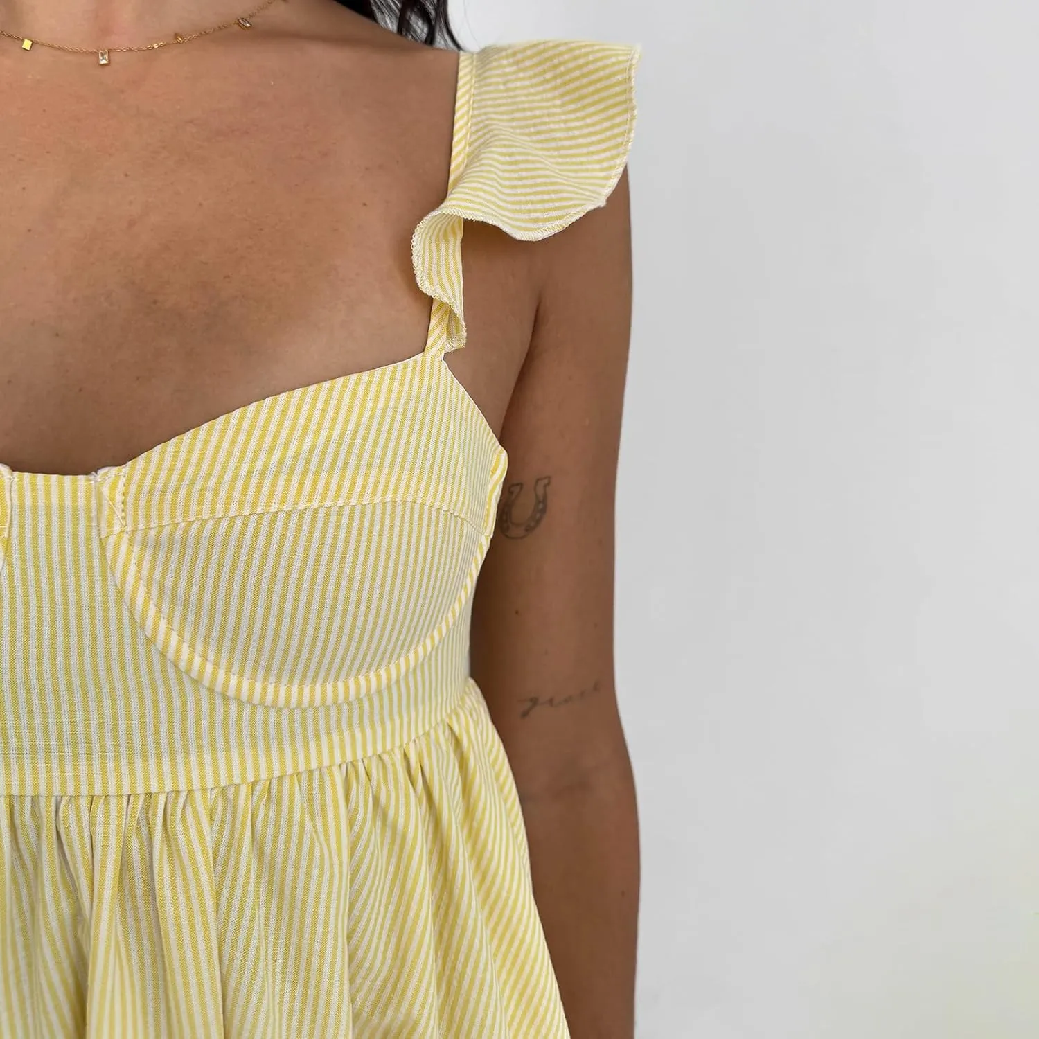 Women Summer Mini Dress Bow Print Ruffle Strap Mini Dress Cute Square Neck Loose A-Line Beach Babydoll Sundress