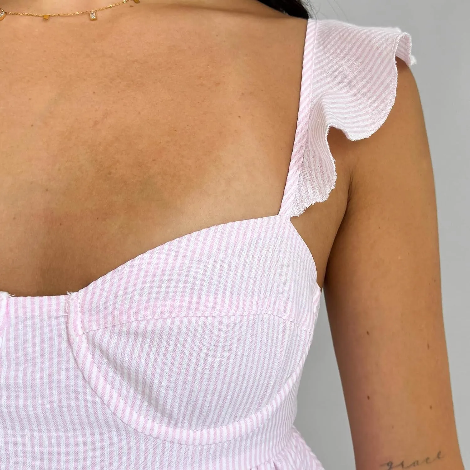 Women Summer Mini Dress Bow Print Ruffle Strap Mini Dress Cute Square Neck Loose A-Line Beach Babydoll Sundress