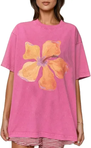Women Y2k Oversized Summer Tops Cute Fruit Loose Fit Vintage T Shirts Crew Neck Aesthetic Graphic Short Sleeve