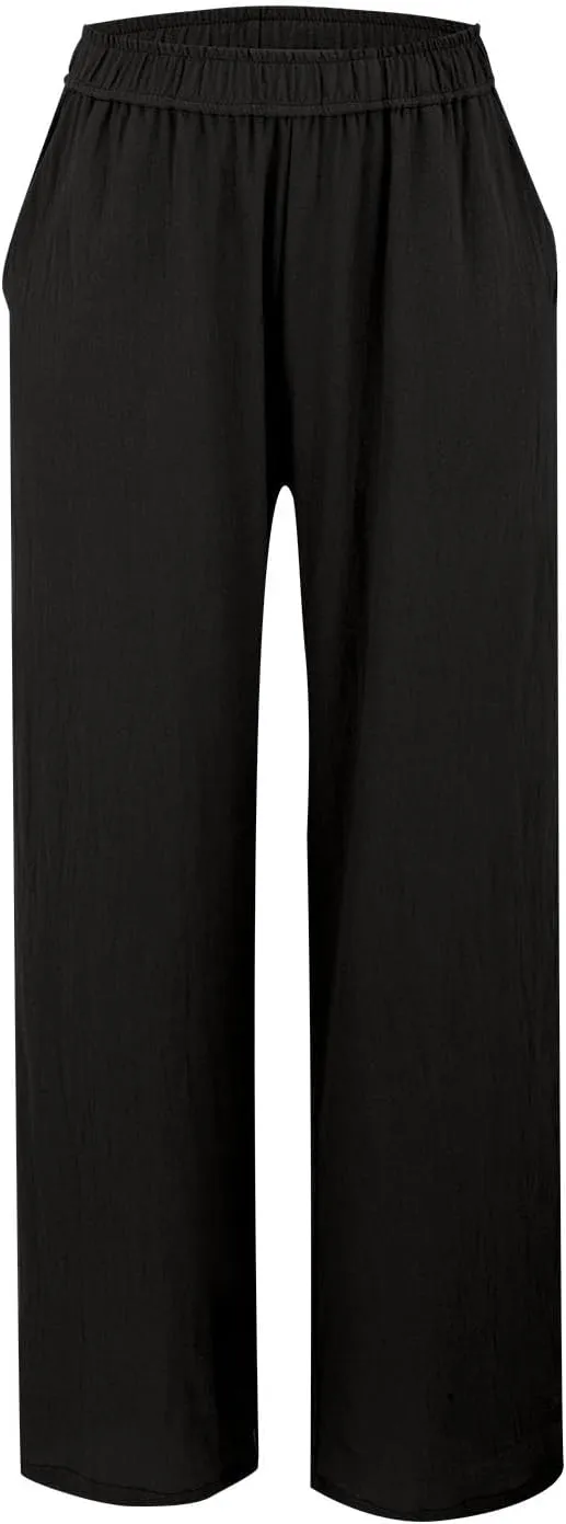 Womens Cotton Linen Palazzo Pants Petite Elastic Waist Straight Wide Leg Lounge Beach Trousers Summer Outfits Trendy