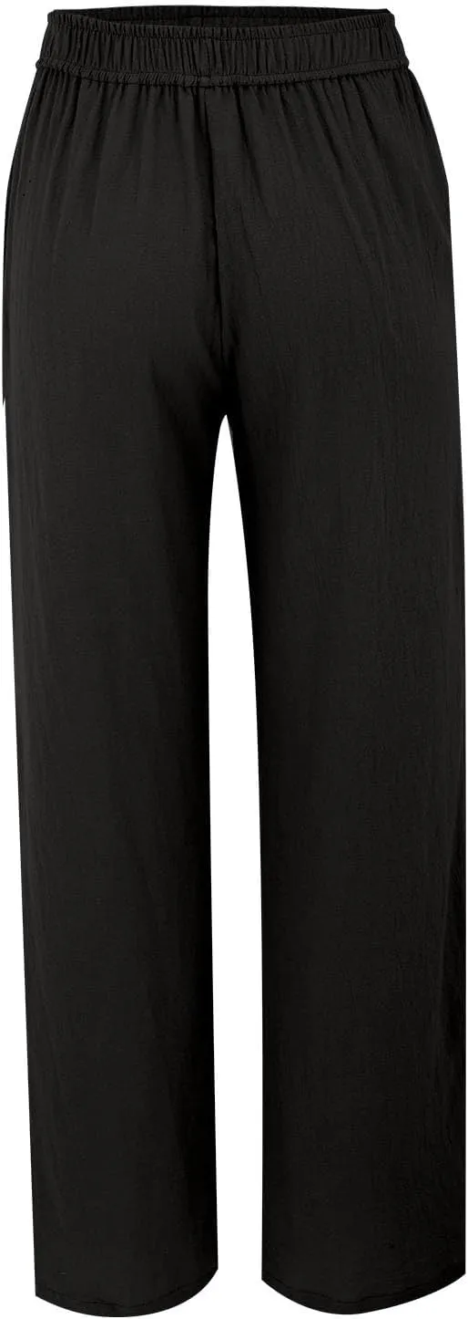 Womens Cotton Linen Palazzo Pants Petite Elastic Waist Straight Wide Leg Lounge Beach Trousers Summer Outfits Trendy