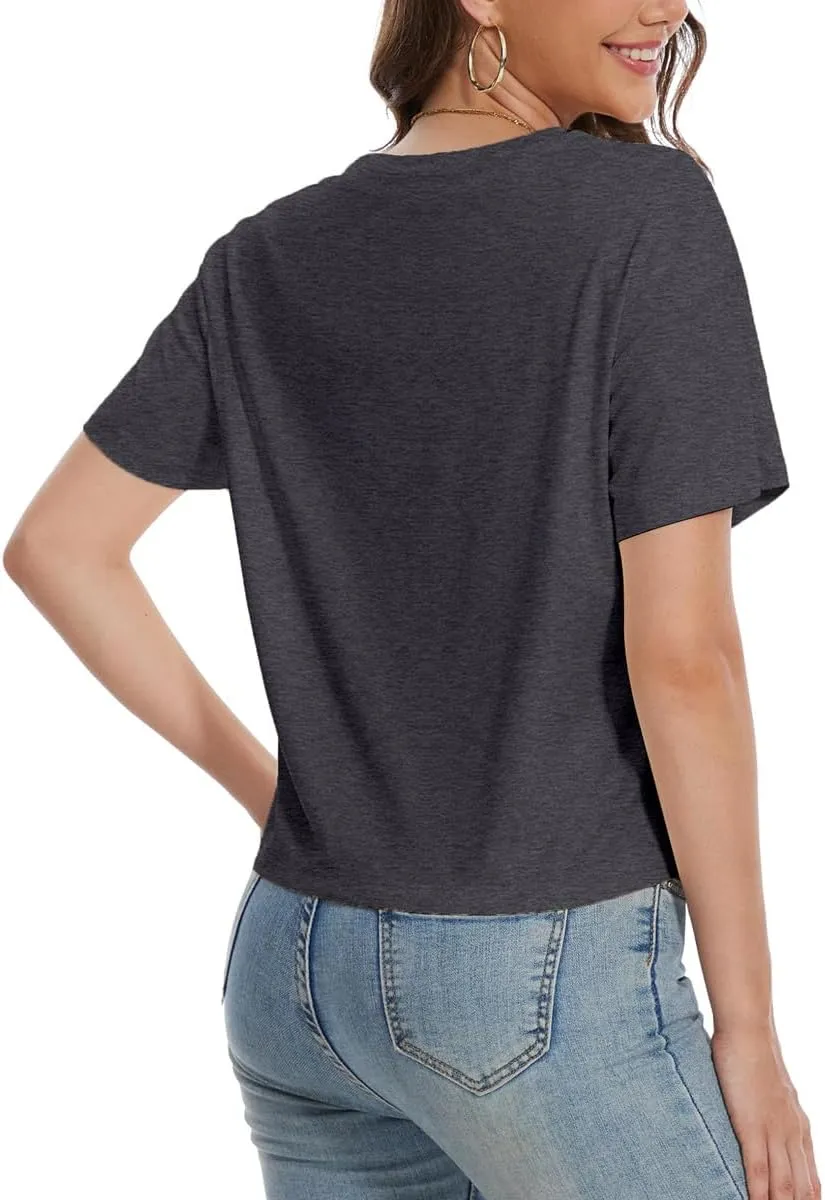 Womens Crop Top T Shirt Wildflower Graphic Tees Short Sleeve Summer Casual Loose Beach Adventure Tops