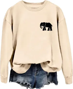 Womens Cute Elephant Graphic Sweatshirt Nature Animal Lover Shirt Funny Printed Long Sleeve Crewneck Pullover Tops