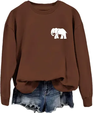 Womens Cute Elephant Graphic Sweatshirt Nature Animal Lover Shirt Funny Printed Long Sleeve Crewneck Pullover Tops
