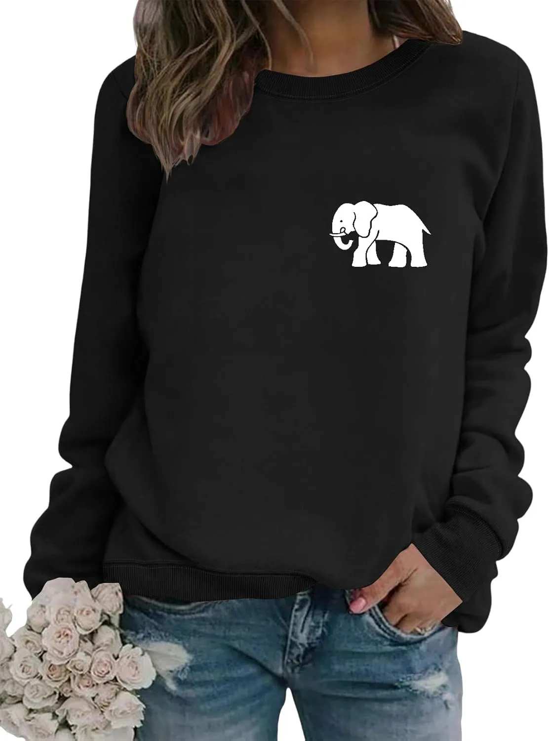 Womens Cute Elephant Graphic Sweatshirt Nature Animal Lover Shirt Funny Printed Long Sleeve Crewneck Pullover Tops