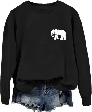 Womens Cute Elephant Graphic Sweatshirt Nature Animal Lover Shirt Funny Printed Long Sleeve Crewneck Pullover Tops