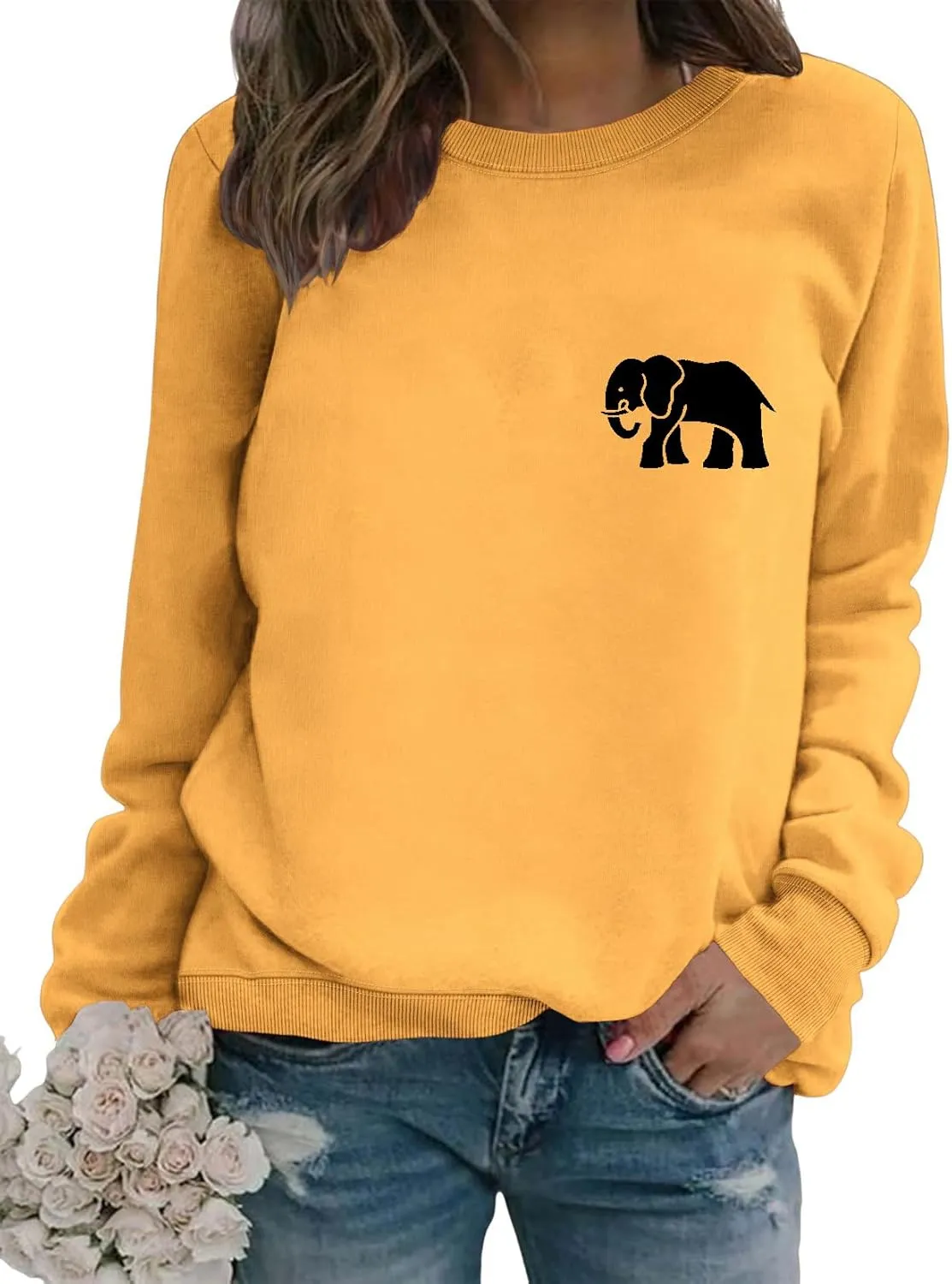 Womens Cute Elephant Graphic Sweatshirt Nature Animal Lover Shirt Funny Printed Long Sleeve Crewneck Pullover Tops