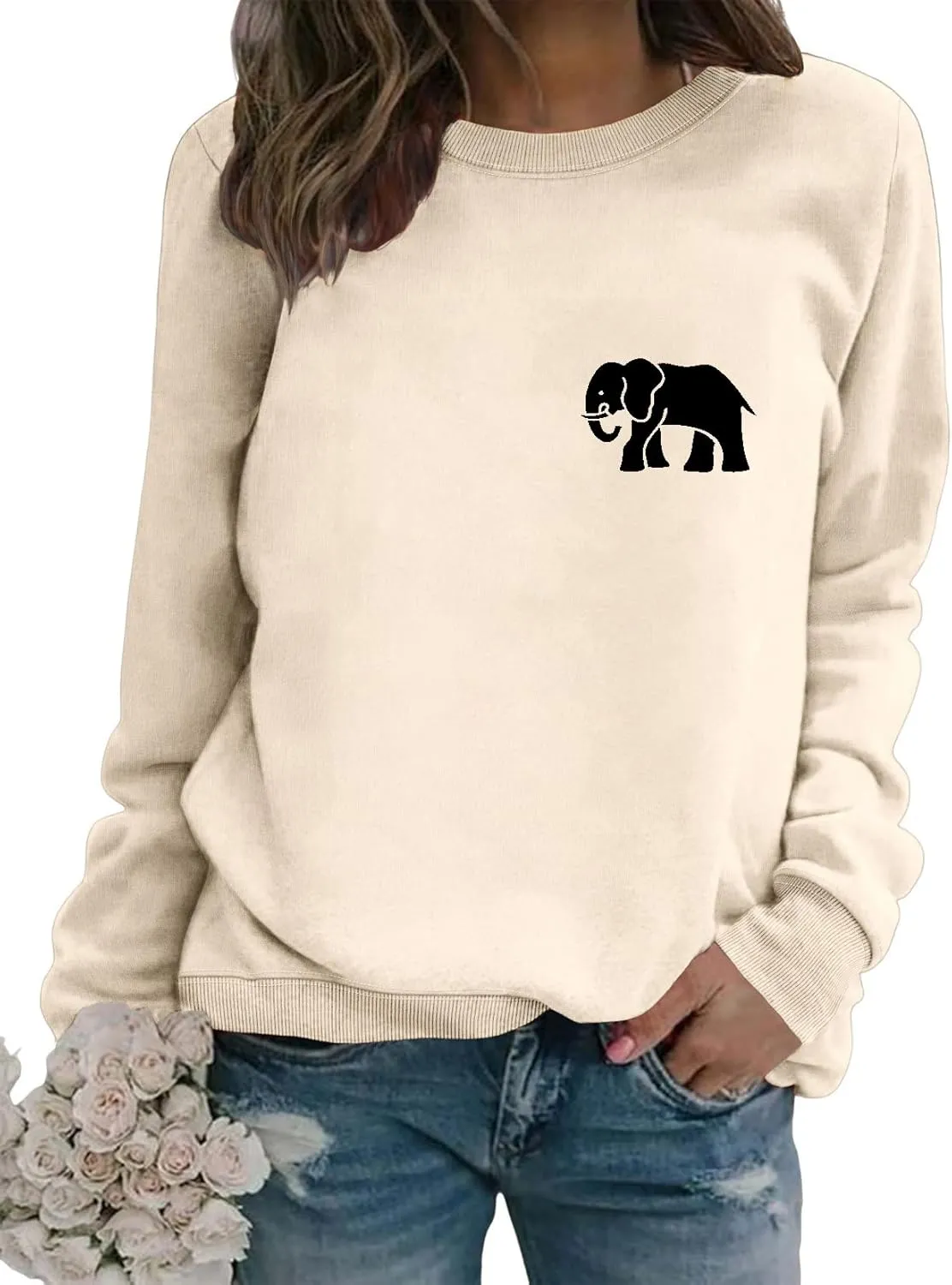 Womens Cute Elephant Graphic Sweatshirt Nature Animal Lover Shirt Funny Printed Long Sleeve Crewneck Pullover Tops