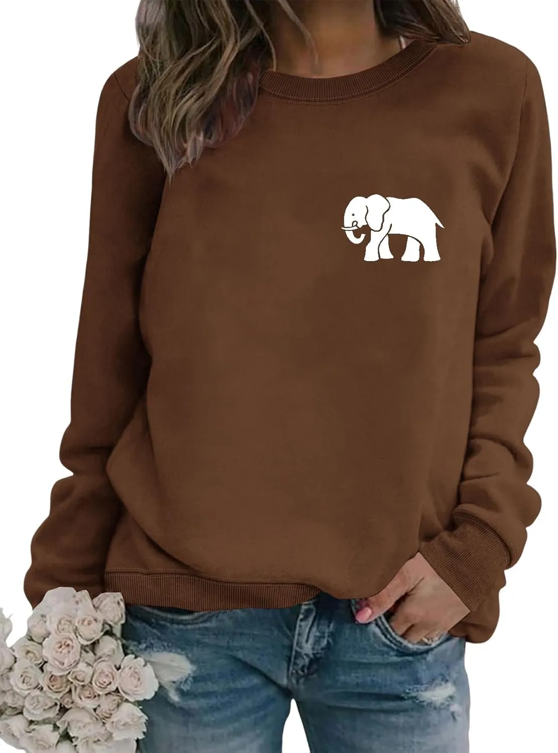 Womens Cute Elephant Graphic Sweatshirt Nature Animal Lover Shirt Funny Printed Long Sleeve Crewneck Pullover Tops