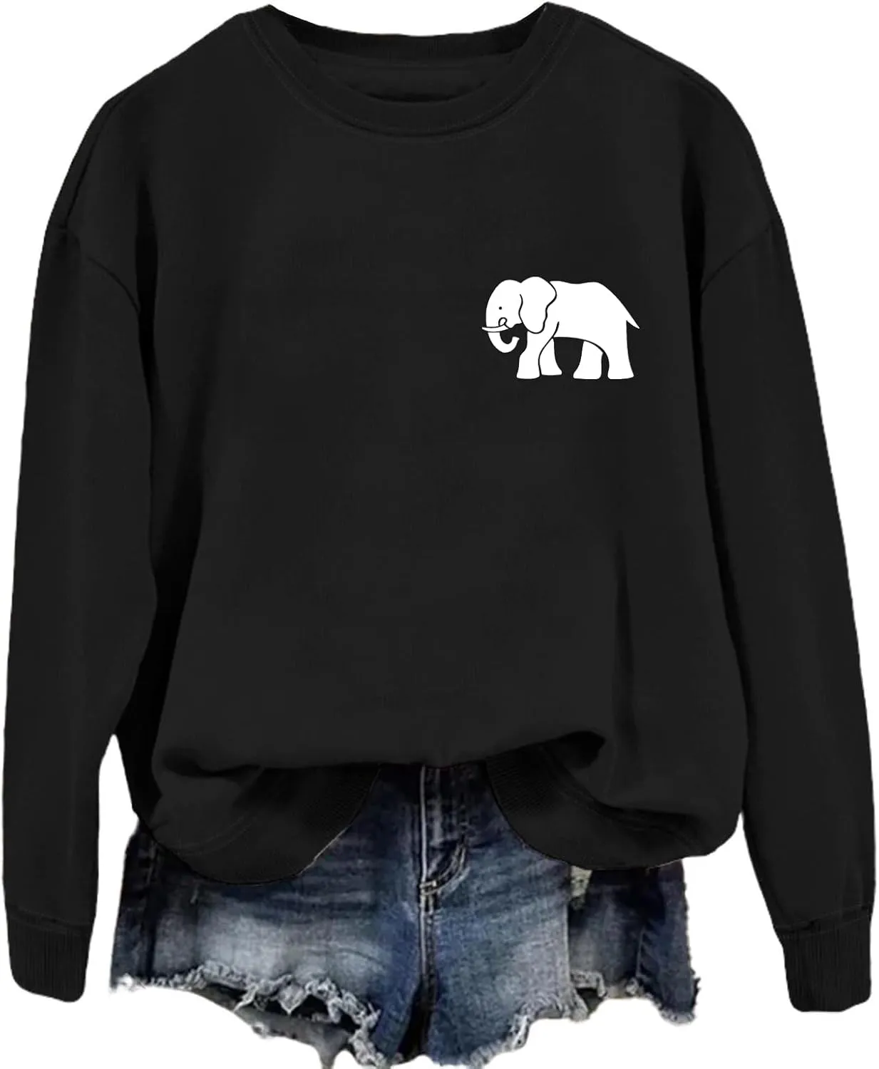 Womens Cute Elephant Graphic Sweatshirt Nature Animal Lover Shirt Funny Printed Long Sleeve Crewneck Pullover Tops
