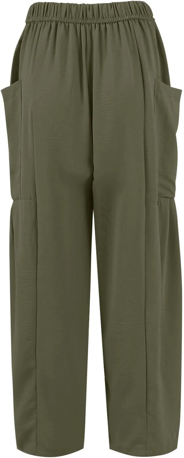 Womens Dress Pants Wide Leg High Waisted Drawstring Beach Pants Long Summer Loose Casual Flowy Palazzo Harem Trousers