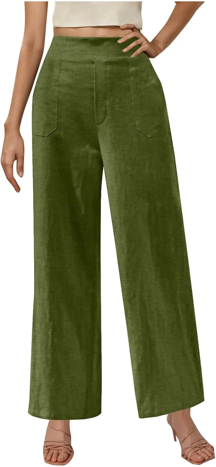 Women's Dressy Business High Waist Stretchy Pants Summer Casual Office Out Trousers Slim Fashion Bottom with Pocket
