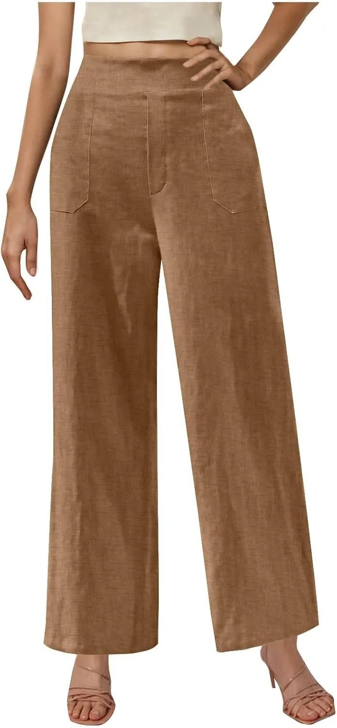 Women's Dressy Business High Waist Stretchy Pants Summer Casual Office Out Trousers Slim Fashion Bottom with Pocket