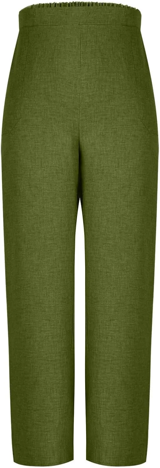 Women's Dressy Business High Waist Stretchy Pants Summer Casual Office Out Trousers Slim Fashion Bottom with Pocket