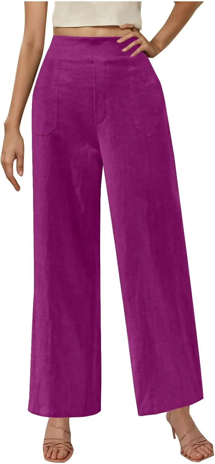 Women's Dressy Business High Waist Stretchy Pants Summer Casual Office Out Trousers Slim Fashion Bottom with Pocket