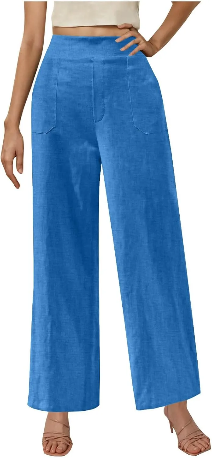 Women's Dressy Business High Waist Stretchy Pants Summer Casual Office Out Trousers Slim Fashion Bottom with Pocket