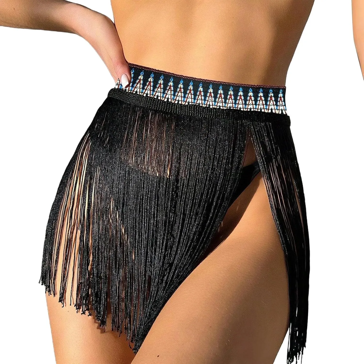 Womens Fringe Trim Mini Skirt Cowgirl Western Festival High Waisted Outfits Rave Bottoms Beach Tassel Bikini Cover Up