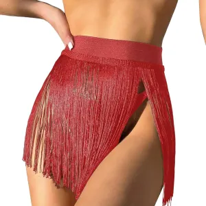 Womens Fringe Trim Mini Skirt Cowgirl Western Festival High Waisted Outfits Rave Bottoms Beach Tassel Bikini Cover Up