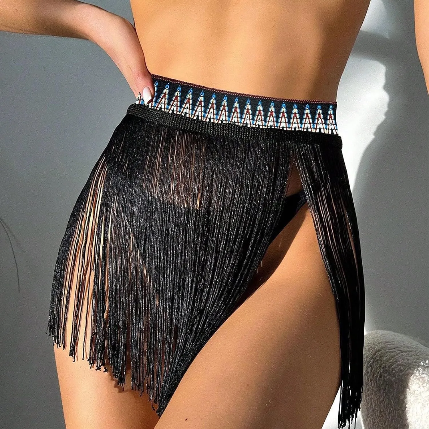 Womens Fringe Trim Mini Skirt Cowgirl Western Festival High Waisted Outfits Rave Bottoms Beach Tassel Bikini Cover Up
