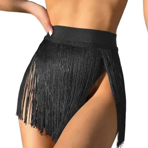 Womens Fringe Trim Mini Skirt Cowgirl Western Festival High Waisted Outfits Rave Bottoms Beach Tassel Bikini Cover Up