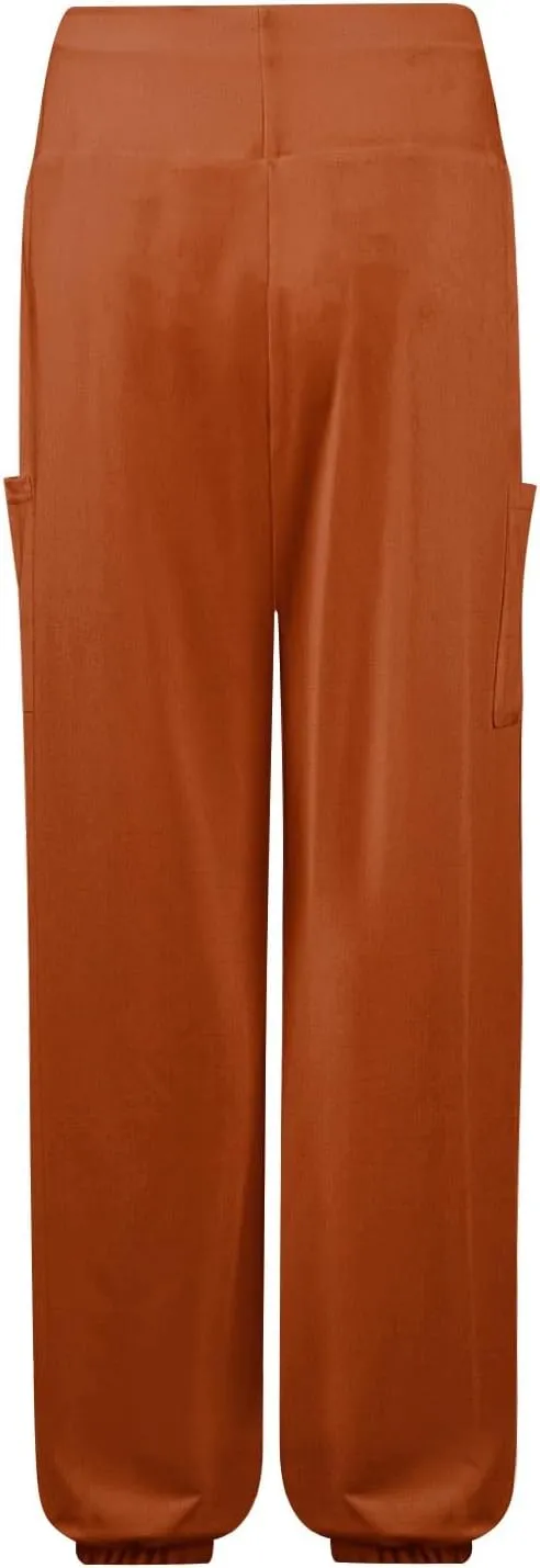 Women's Harem Pants, Hippie Palazzo Pants Boho Joggers High Waist Drawstring Trousers Flowy Clothes Pant with Pockets A1