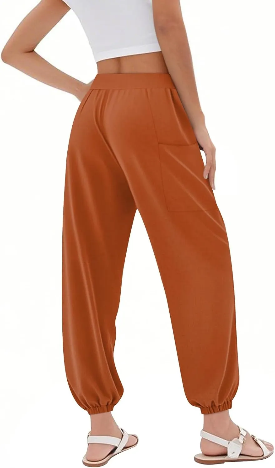 Women's Harem Pants, Hippie Palazzo Pants Boho Joggers High Waist Drawstring Trousers Flowy Clothes Pant with Pockets A1
