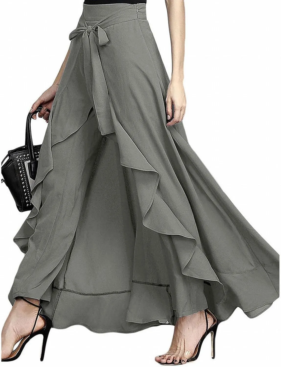 Women's High Waist Wide Leg Pants High Waist Trousers Chiffon Pants Yoga Pants with Pockets for Women