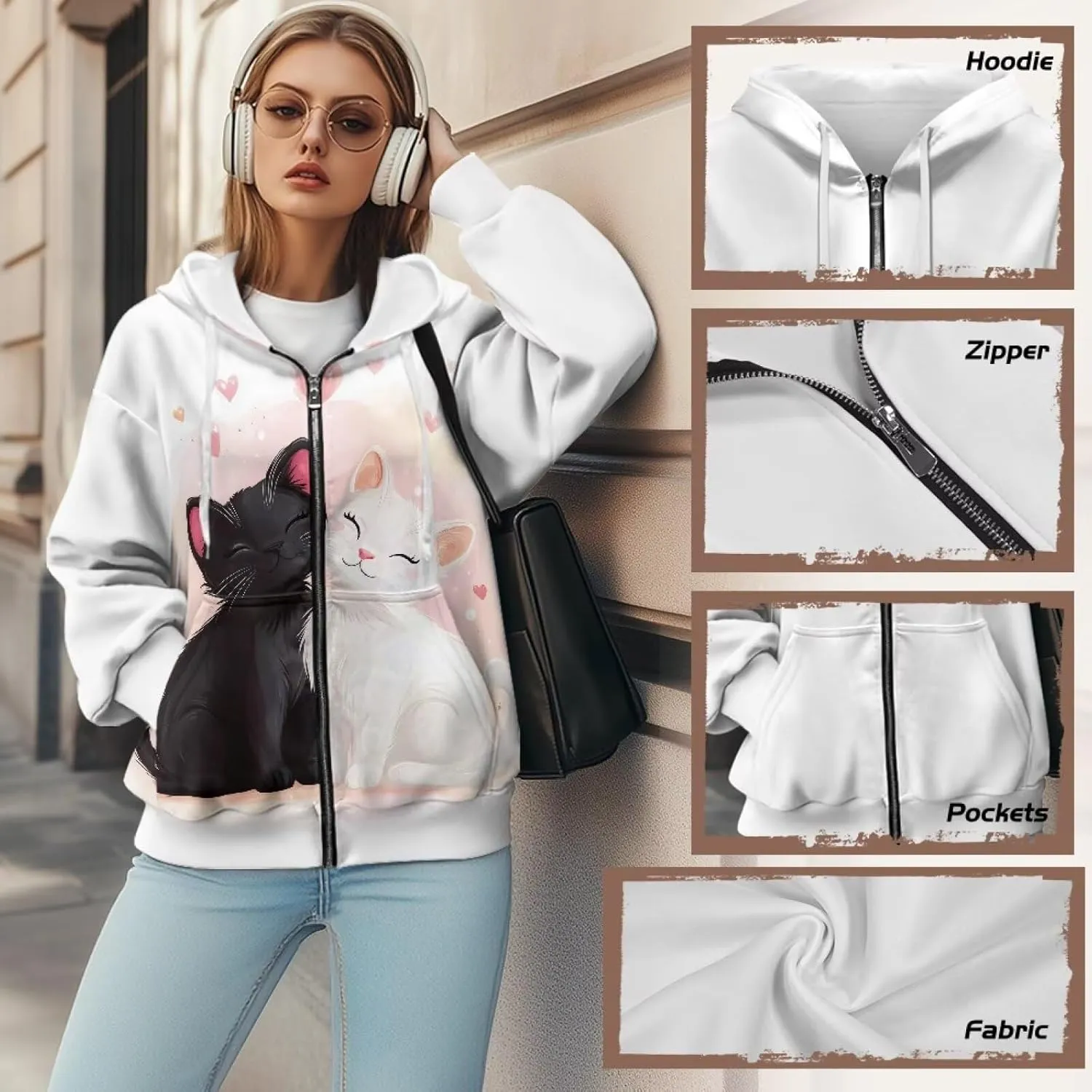 Women's Hoodie Full Zip Up Sweatshirts Long Sleeve Fashion Clothes Oversized Jacket with Pockets