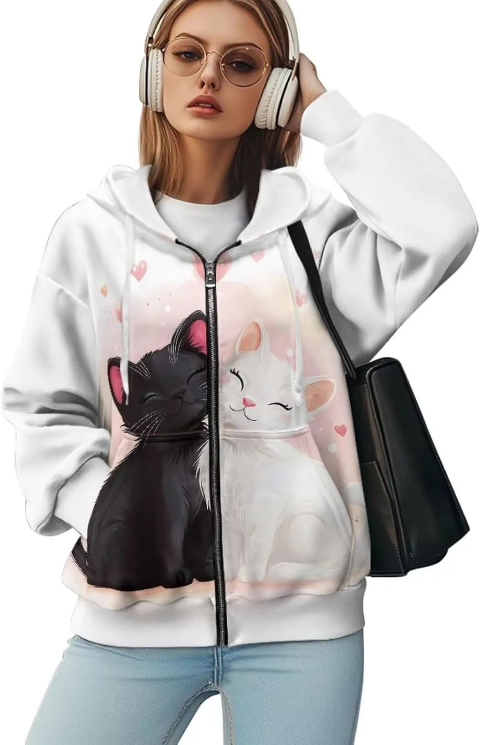 Women's Hoodie Full Zip Up Sweatshirts Long Sleeve Fashion Clothes Oversized Jacket with Pockets