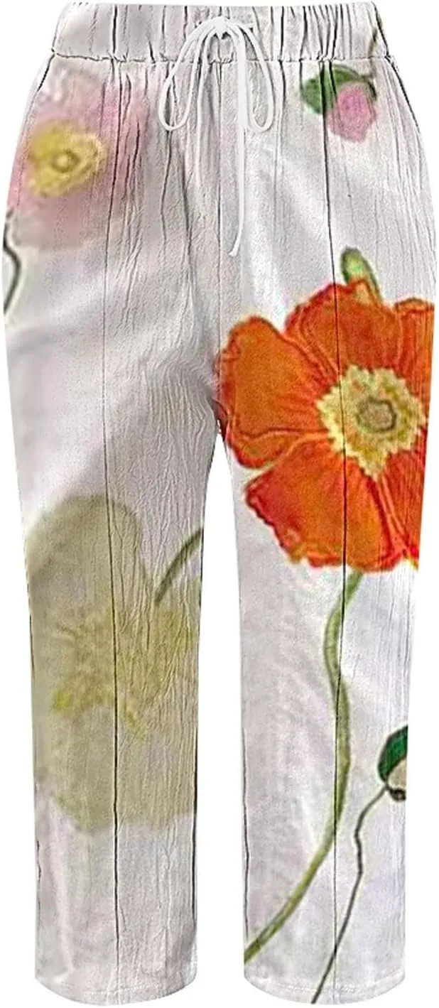 Womens Leggings and Summer Casual Drawstring Pants Casual Slacks Business Pants with Pockets Linen Pants for Women
