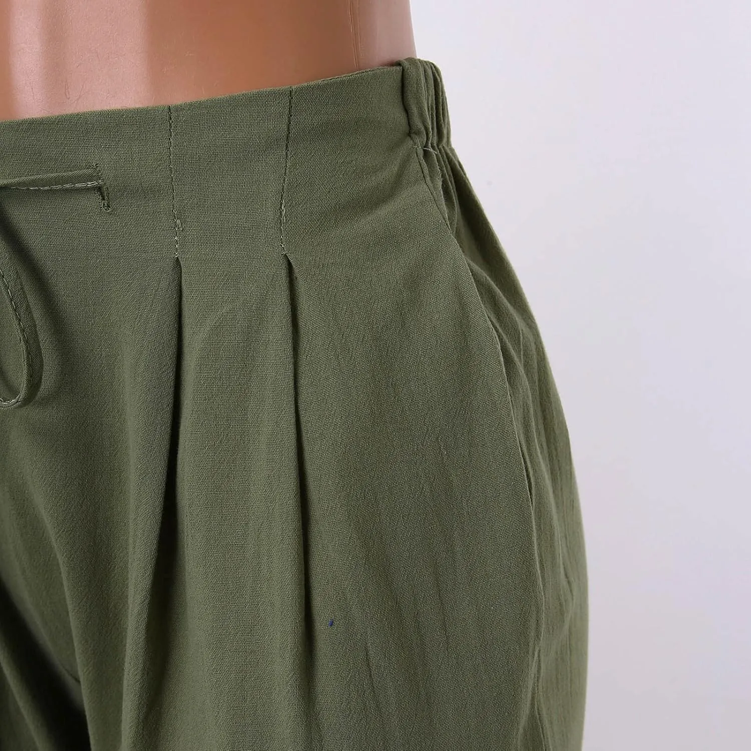 Womens Linen Wide Leg Pants and Straight Solid Elastic Pants Long Drawstring Women Waist Casual Wide Leg Palazzo