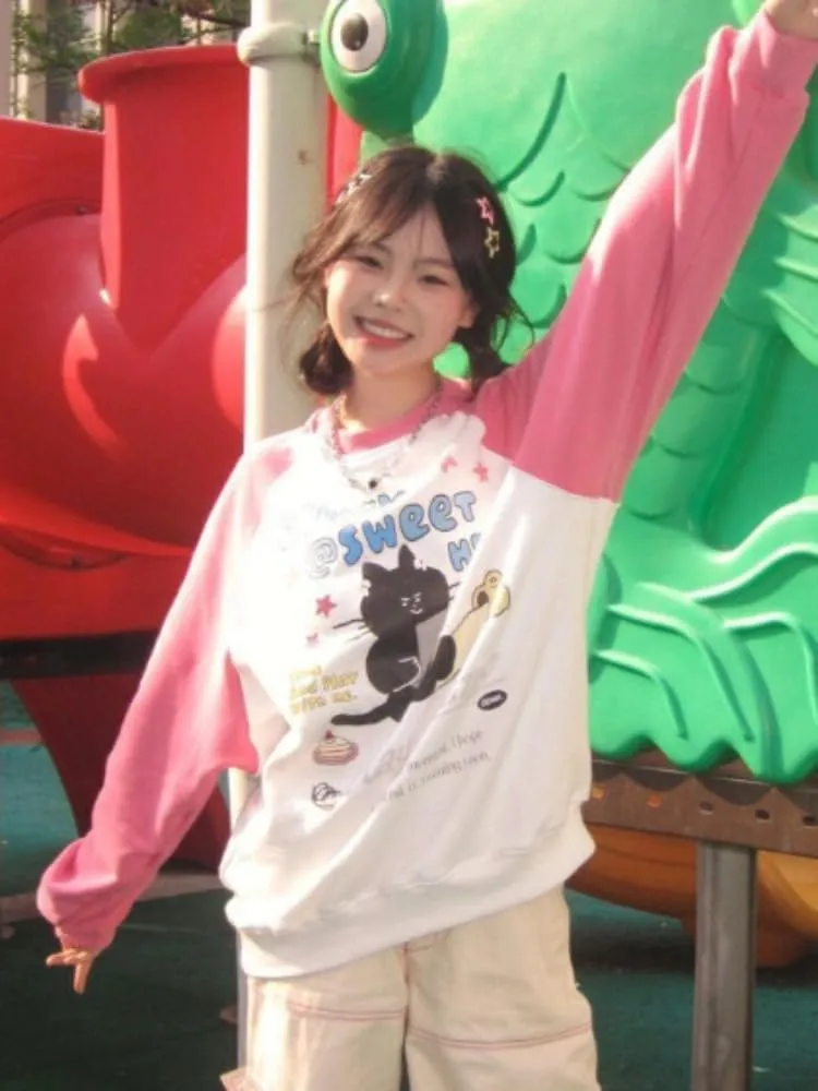 Womens Oversized Graphic Crewneck Sweatshirts y2k Star Print Long Sleeve Cute Sweatshirts for Teen Girls