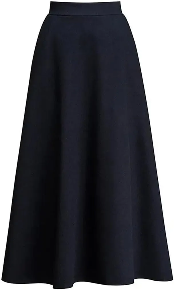 Women's Retro High Waist Pleated Skirt Autumn and Winter Warm A-Line Midi Skirt with Pockets