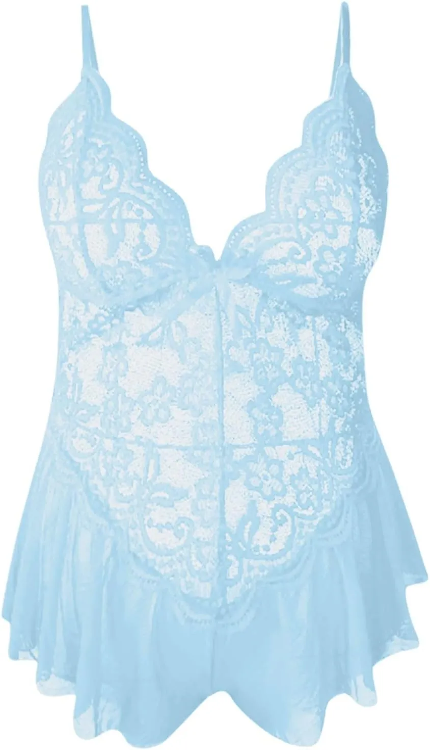 Womens Sexy Lingerie Set Babydoll Lace Chemise Nighty Sheer Mesh Padded Stockings Bra and Panty Set Nightwear