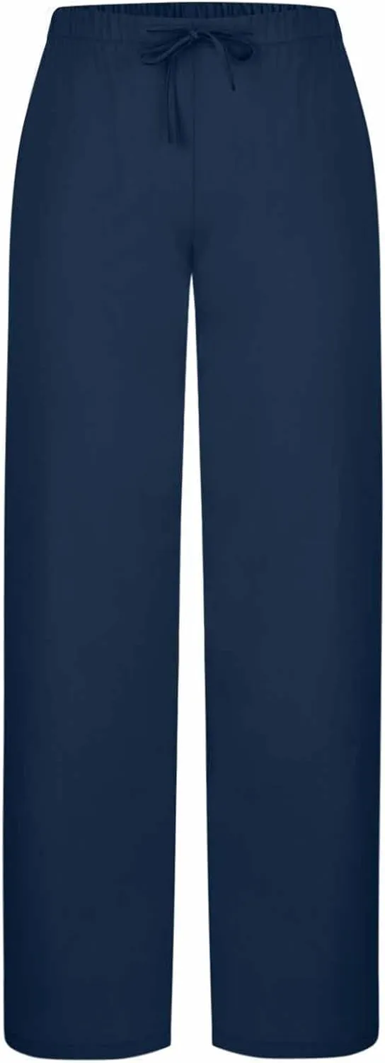 Women's Straight Wide Leg Solid Color Pants High Waist Elastic Summer Trouser with Side Pockets Casual Office Bottom