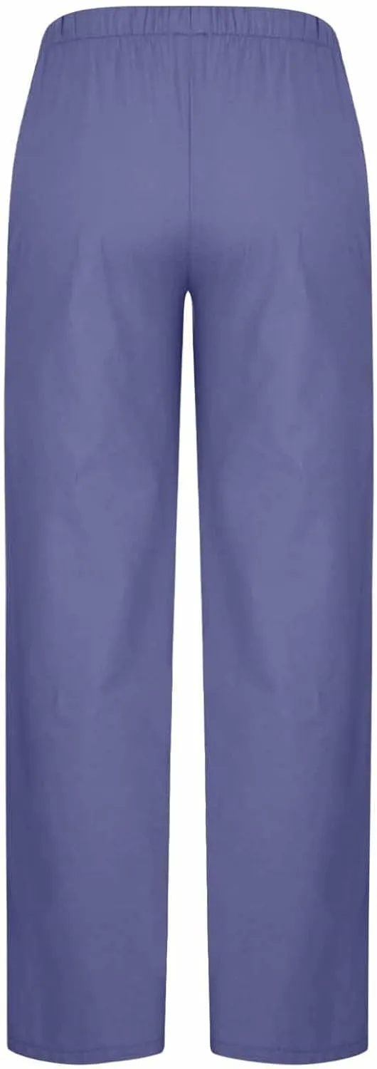 Women's Straight Wide Leg Solid Color Pants High Waist Elastic Summer Trouser with Side Pockets Casual Office Bottom