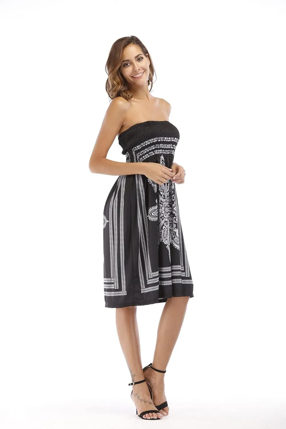 Women's Strapless Floral Bohemian Casual Mini Beach Dress Cover-ups Dress