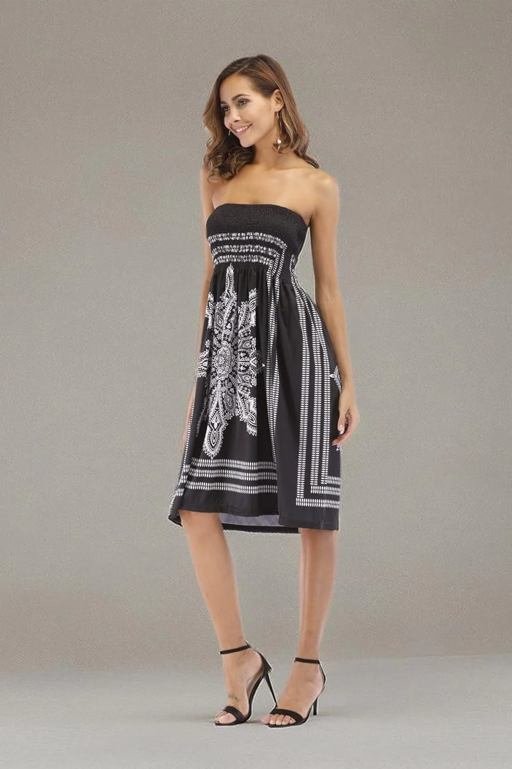 Women's Strapless Floral Bohemian Casual Mini Beach Dress Cover-ups Dress
