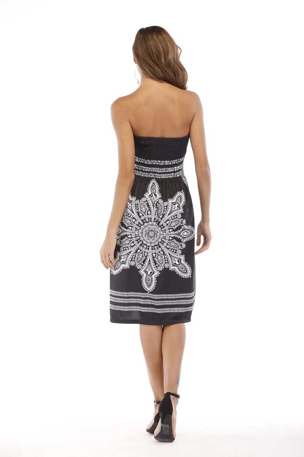 Women's Strapless Floral Bohemian Casual Mini Beach Dress Cover-ups Dress