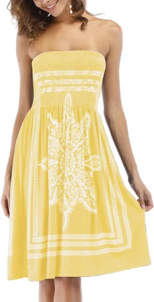 Women's Strapless Floral Bohemian Casual Mini Beach Dress Cover-ups Dress