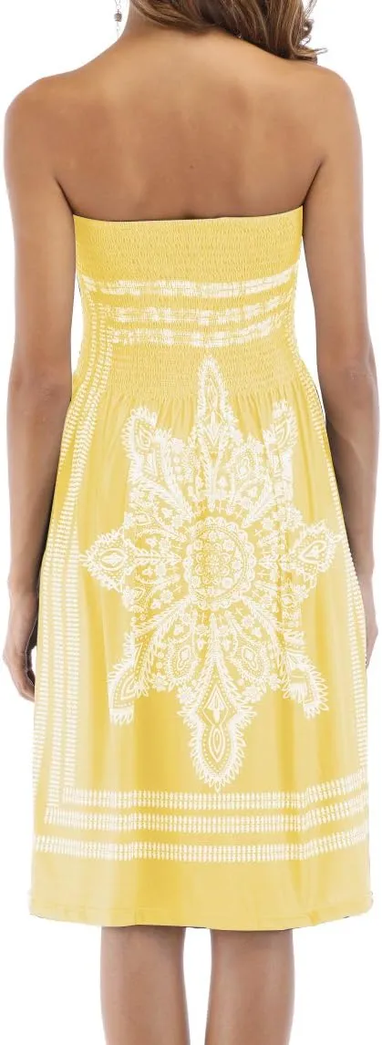 Women's Strapless Floral Bohemian Casual Mini Beach Dress Cover-ups Dress