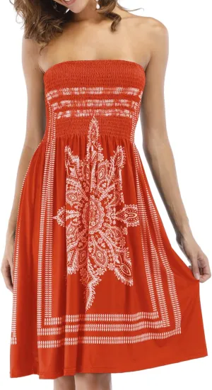 Women's Strapless Floral Bohemian Casual Mini Beach Dress Cover-ups Dress
