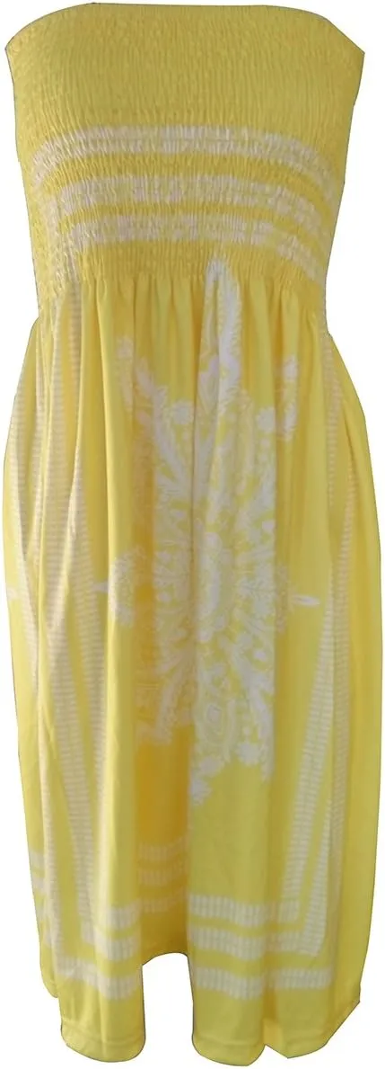 Women's Strapless Floral Bohemian Casual Mini Beach Dress Cover-ups Dress
