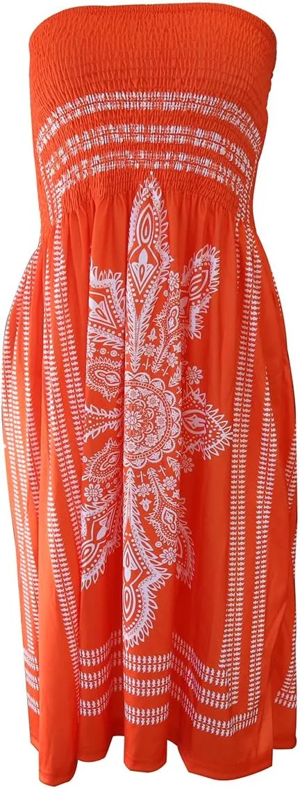 Women's Strapless Floral Bohemian Casual Mini Beach Dress Cover-ups Dress