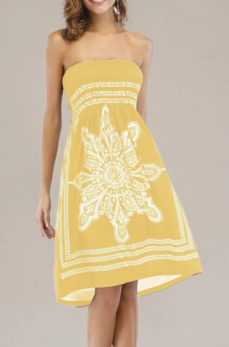 Women's Strapless Floral Bohemian Casual Mini Beach Dress Cover-ups Dress