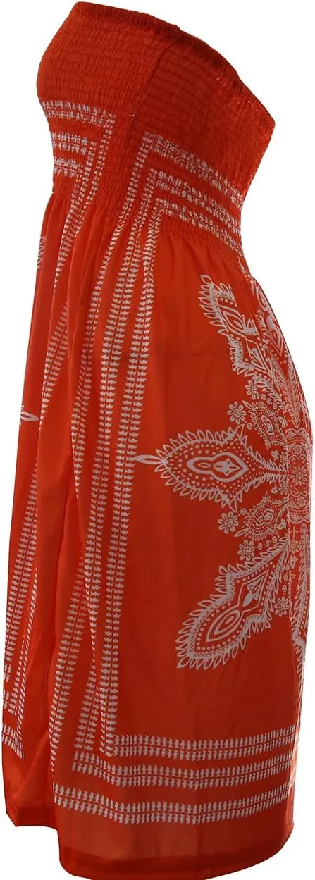 Women's Strapless Floral Bohemian Casual Mini Beach Dress Cover-ups Dress