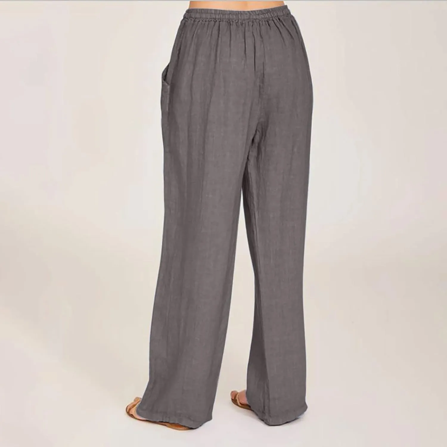 Womens Summer Cotton Linen Pants High Waist Casual Wide Leg Long Palazzo Pants Loose Boho Beach Trousers