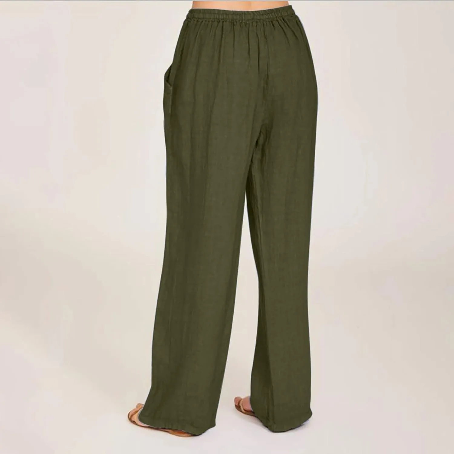 Women's Summer Drawstring Waist Pants Cotton Linen Loose Fit Palazzo Pants 2025 Boho Wide Leg Trousers with Pockets