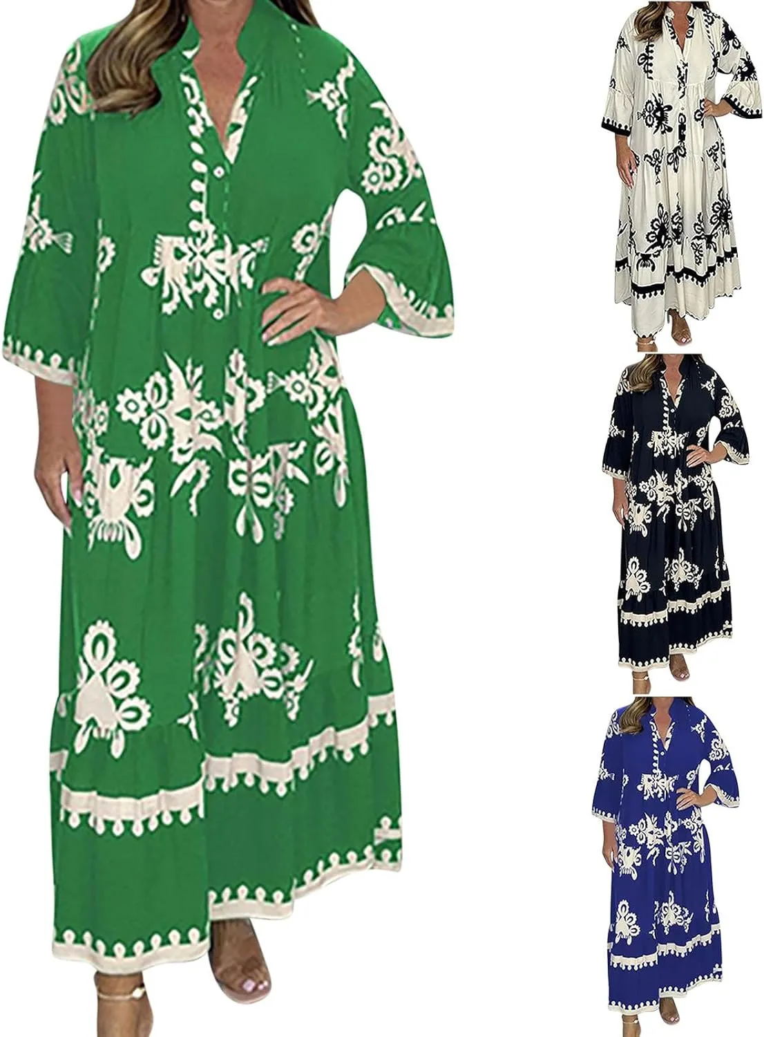 Womens Summer Kaftan Dress Plus Size Batwing Sleeve Caftans Vneck Ethnic Prints Beach Bathing Suit Cover Ups