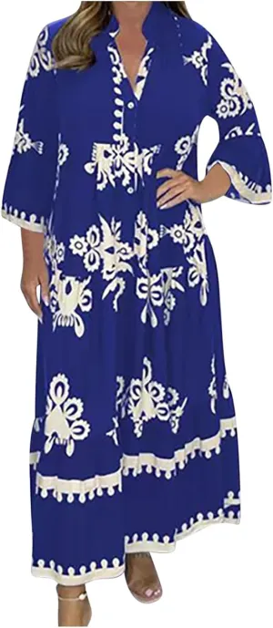 Womens Summer Kaftan Dress Plus Size Batwing Sleeve Caftans Vneck Ethnic Prints Beach Bathing Suit Cover Ups